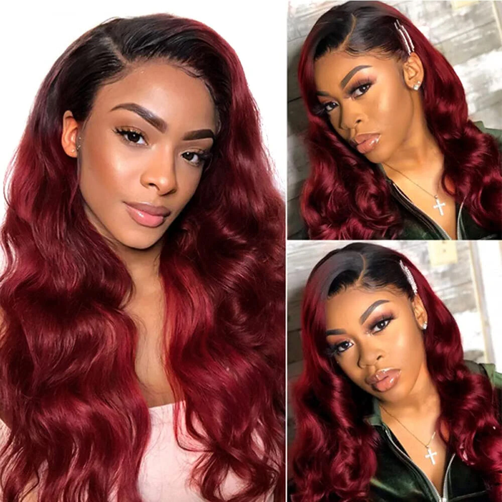 Human Hair Ombre 1B/99J Body Wave 3 Bundles With Closure 100g/Bundle