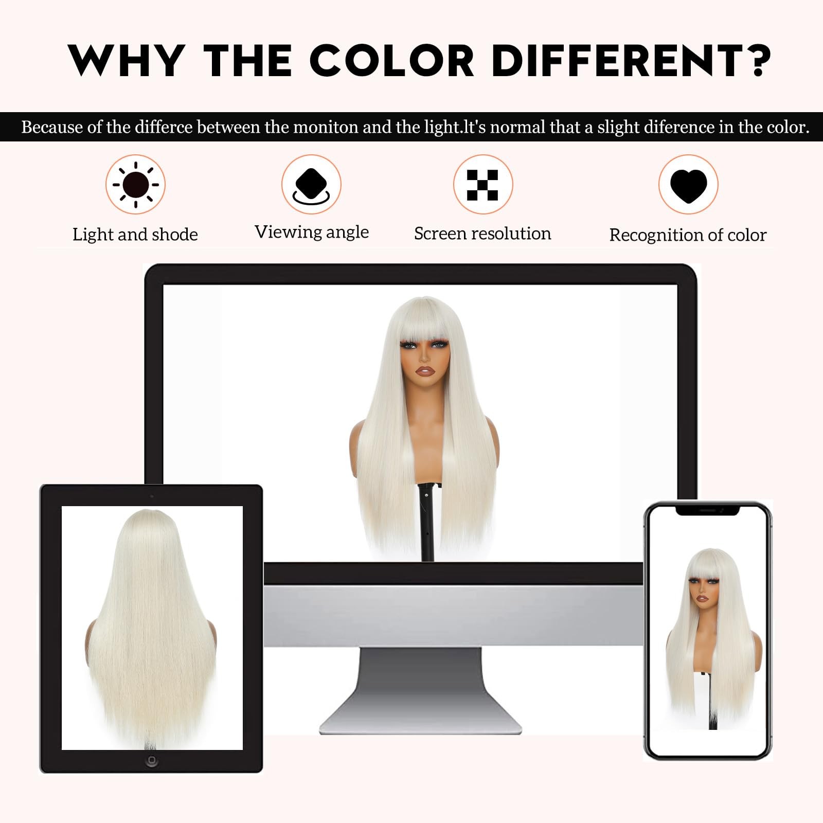Platinum Blonde Wigs for Women 24 Inch Long Straight Wig with Bangs Synthetic…