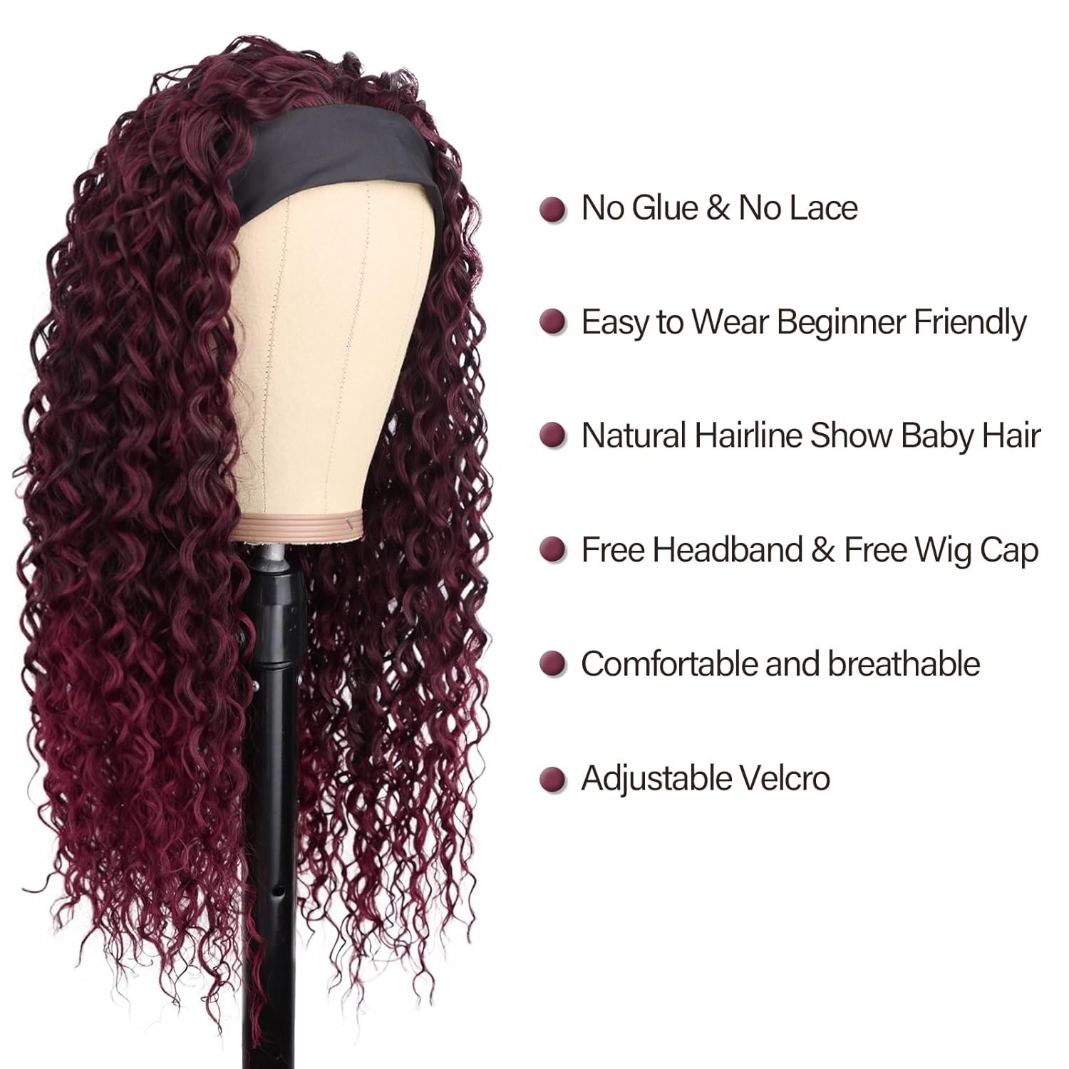 Red Headband Wigs for Black Women Wet and Wavy Headband Wig Ombre Red Curly S…