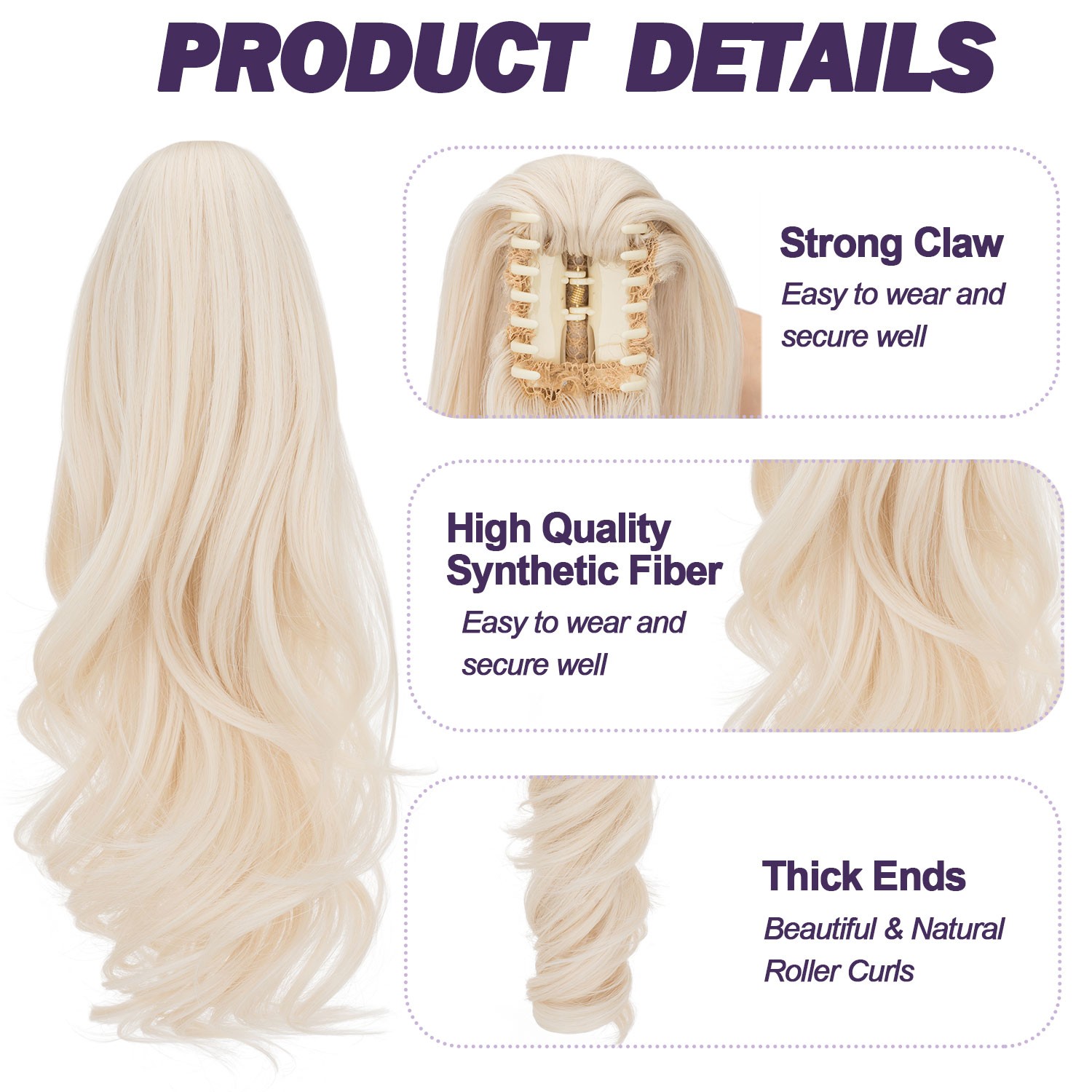18in Ponytail Claw Clip in As Human Hair Extension Pony Tail Thick Hairpiece USA