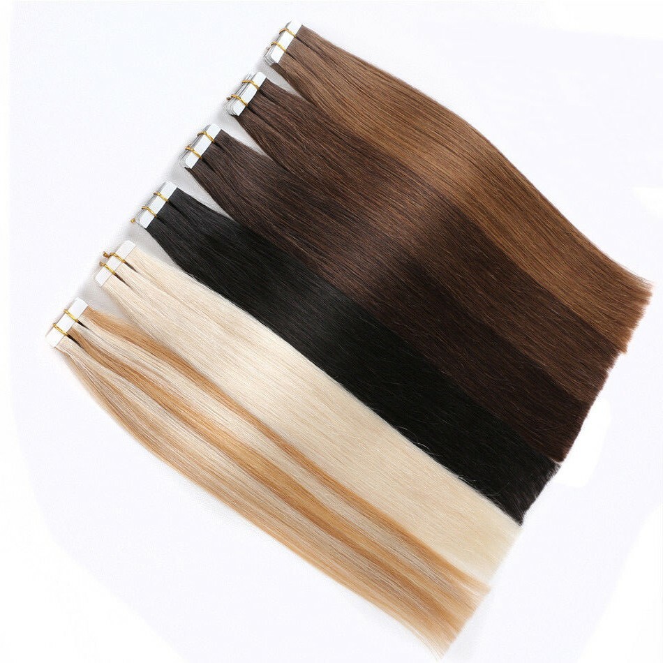 Double Sided Tape in Human Hair Extensions Invisible Skin Weft Remy Russian Hair