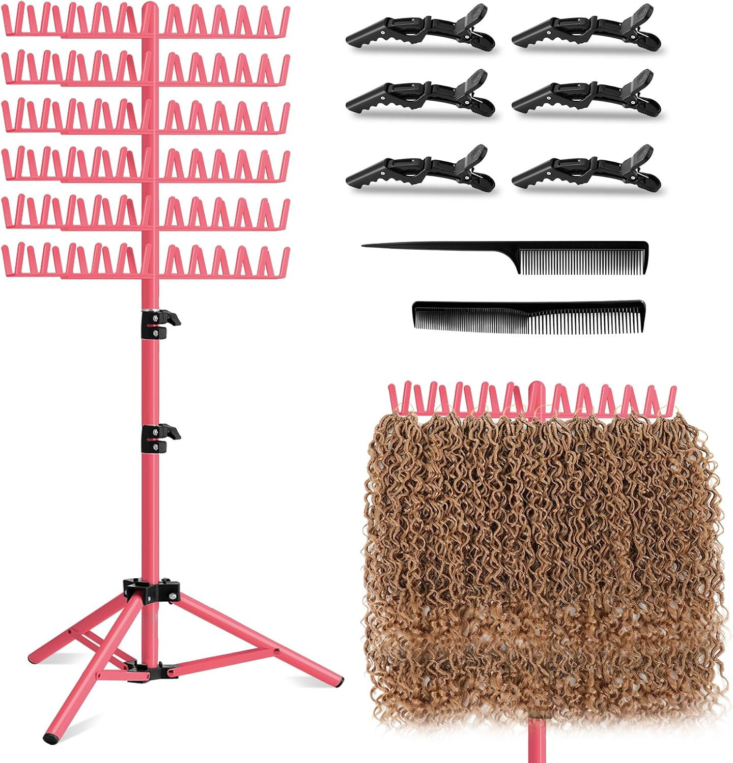144 Peg Braiding Hair Rack Stand Adjustable Double Sided Hair Extension Holder