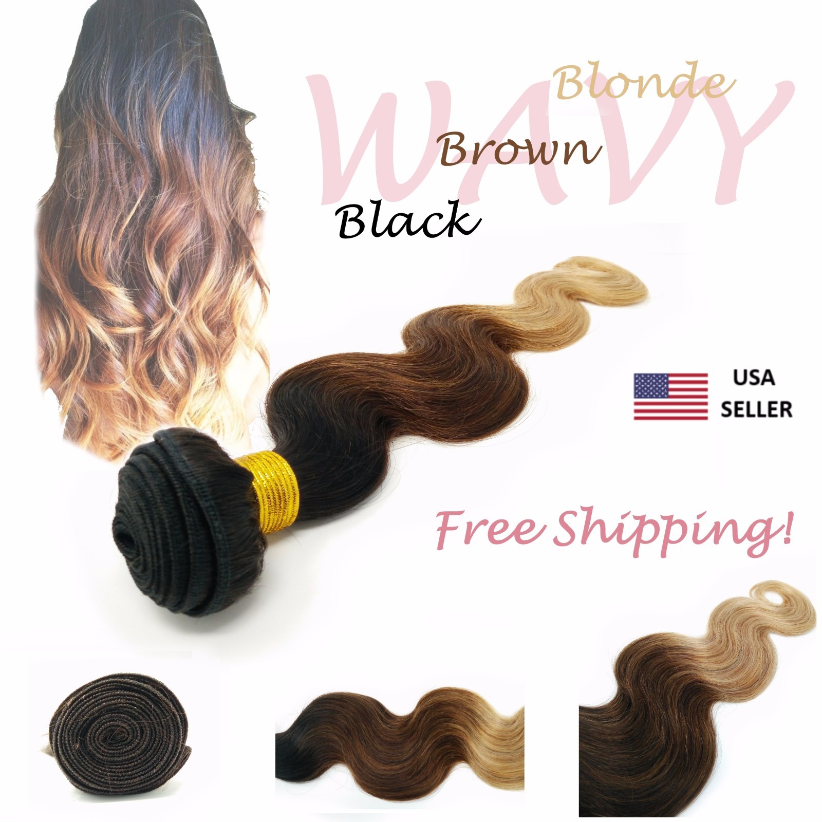 Ombre Body Wave Black Brown Blonde 1B/4/27 Sew In 100 Human Hair Weave 1 Bundle