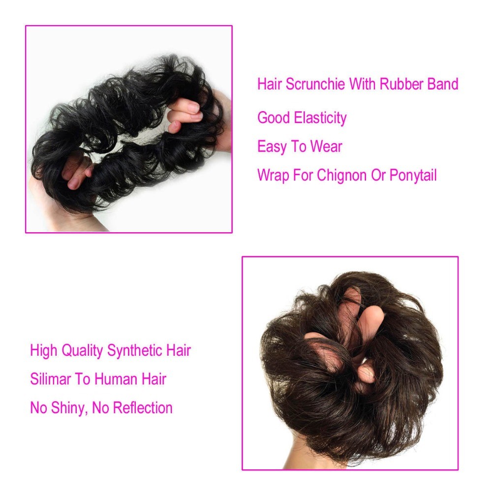 Real Natural Curly Messy Bun Scrunchie Chignon Updo Hair Extensions as Human HYT