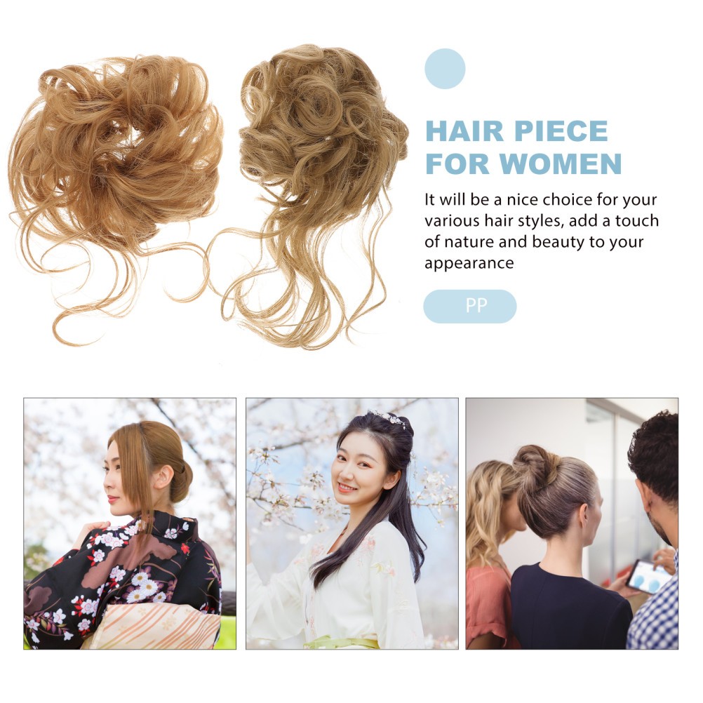 2Pcs Durable Hair Bun Hairpiece Curly Updo Hair Extensions with Elastic Band