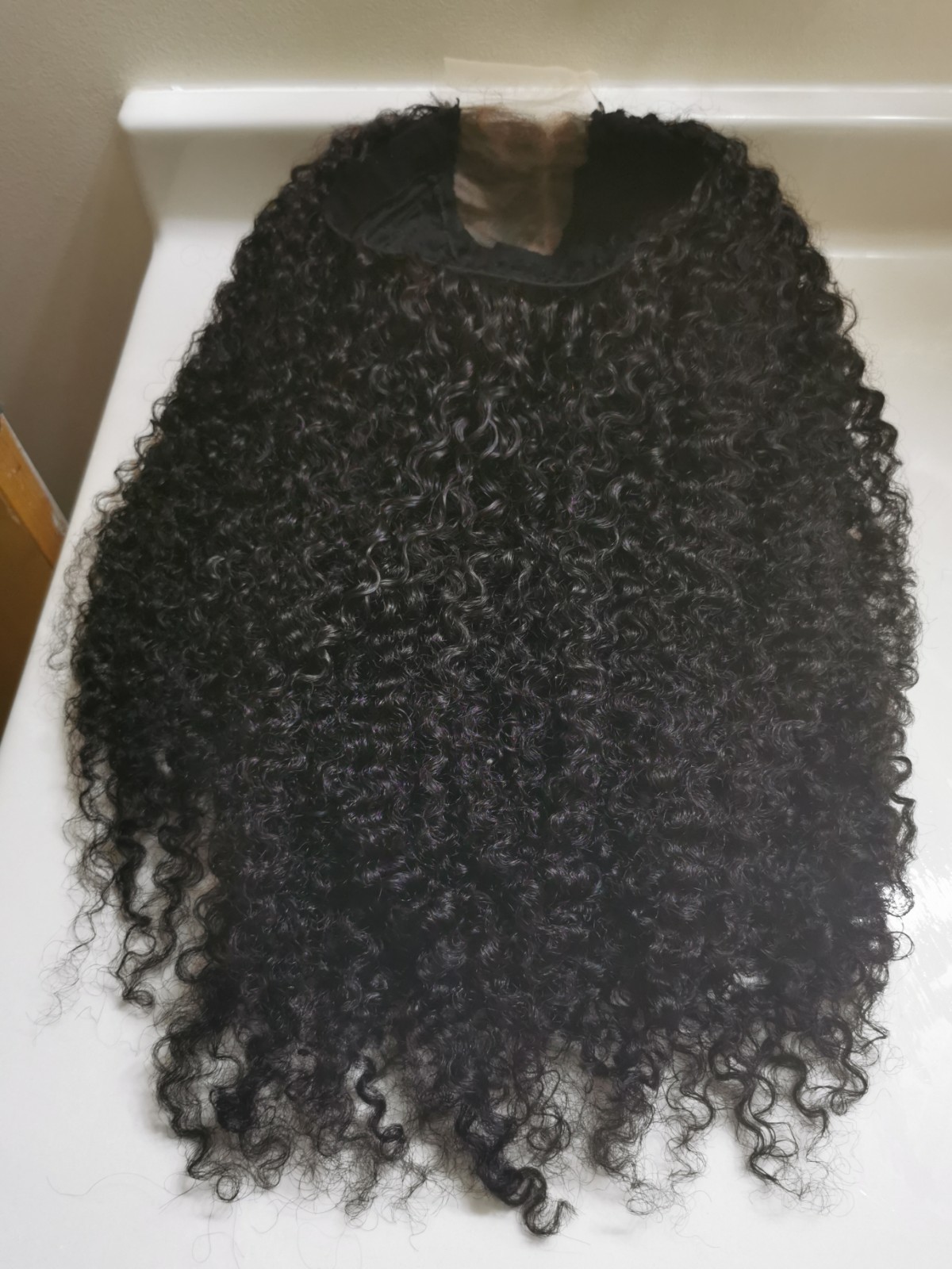 Quality Natural Black Jerry Curly Human Hair Glueless Closure Wig 24″ Handmade