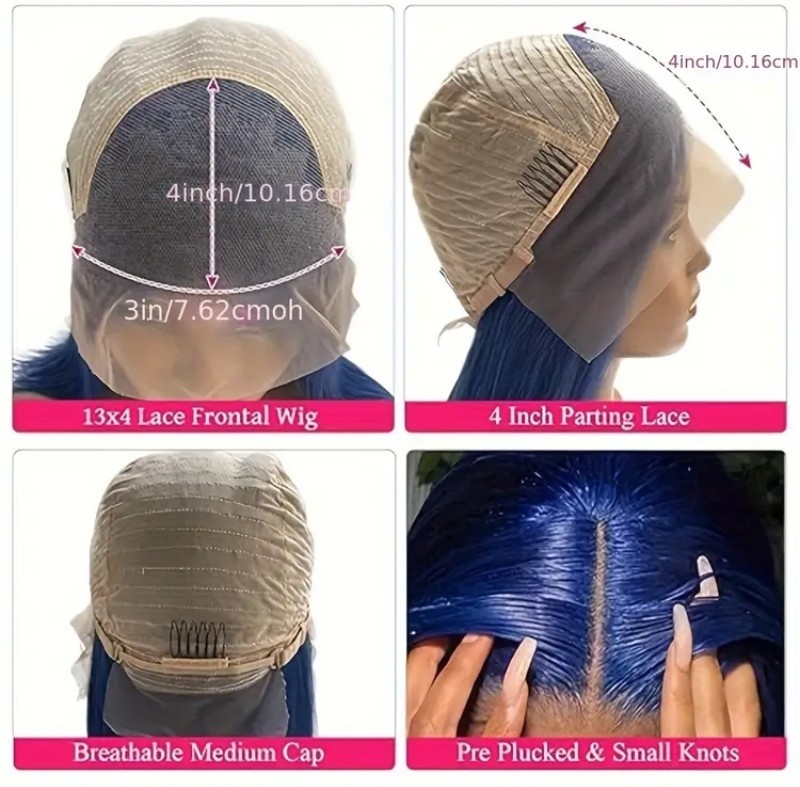 [13×4 Human Hair Lace Wig] Dark Blue to Light Blue Gradient 180% Density…