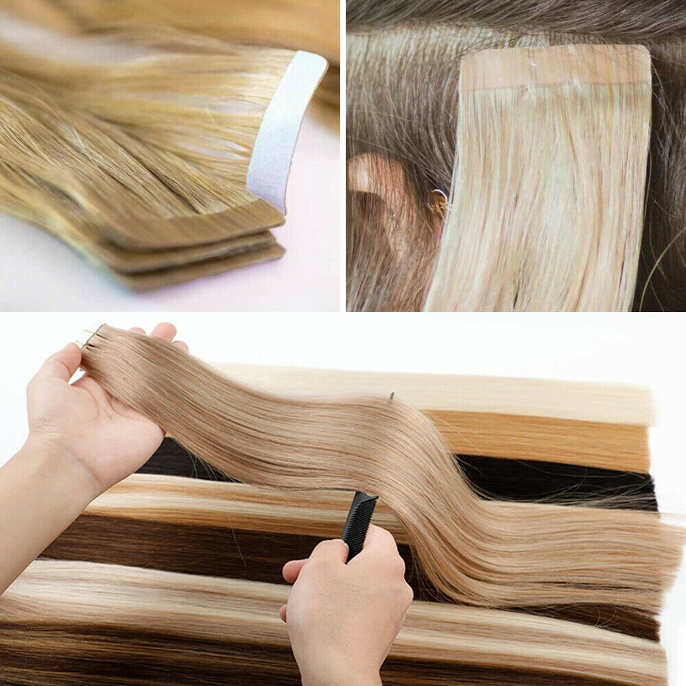 Invisible Tape-In Human Hair Extensions Skin Weft Remy Hair Ombre Thick 60pc US