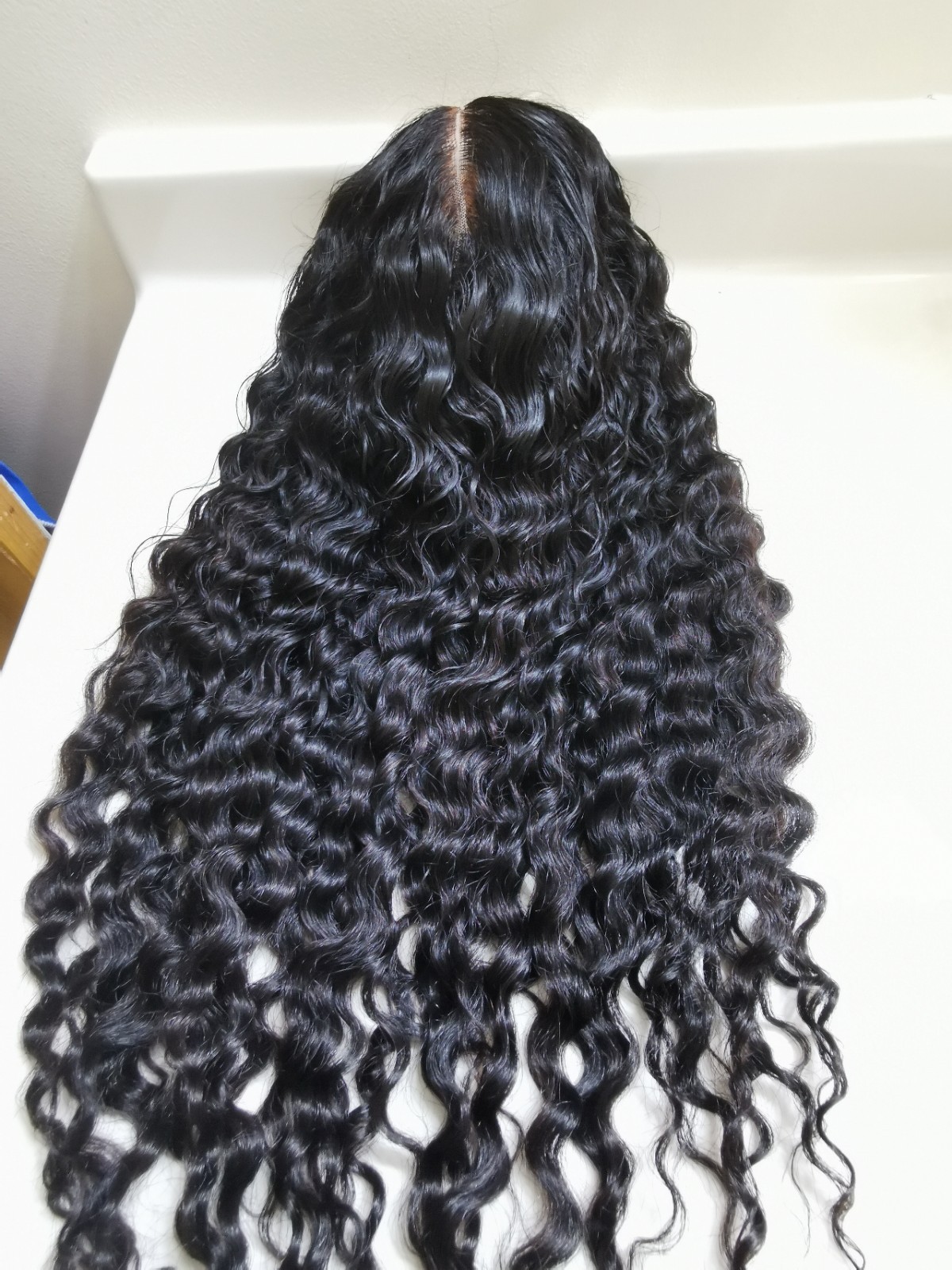 Quality Natural Black Curly Human Hair Glueless Deep Closure Wig 22″ Handmade