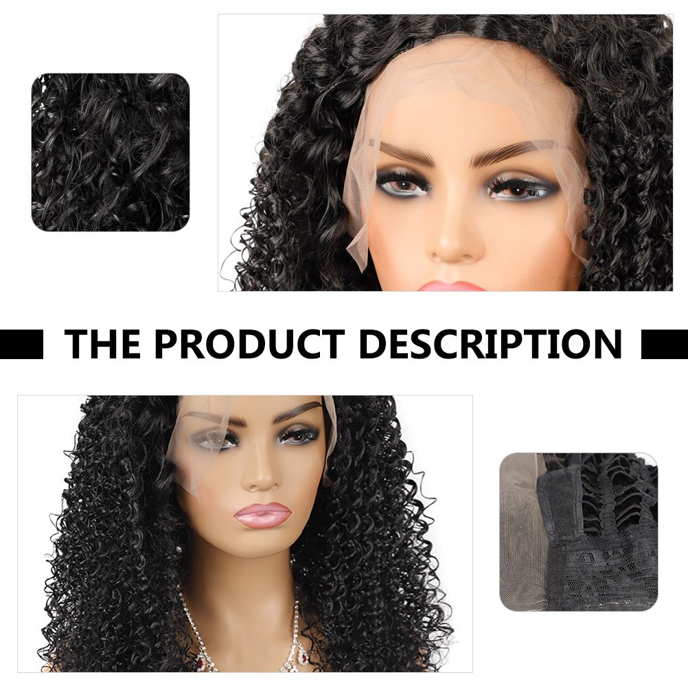 1Pcs Synthetic Long Curly Lace Wig Reusable Black Natural Look Cosplay