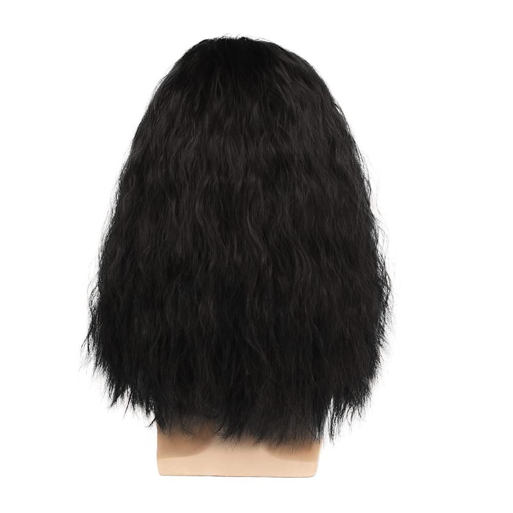 Mens Long Curly Black Wig Side Part Fuffy 80s Rocker Wig Synthetic Hair Hallo…