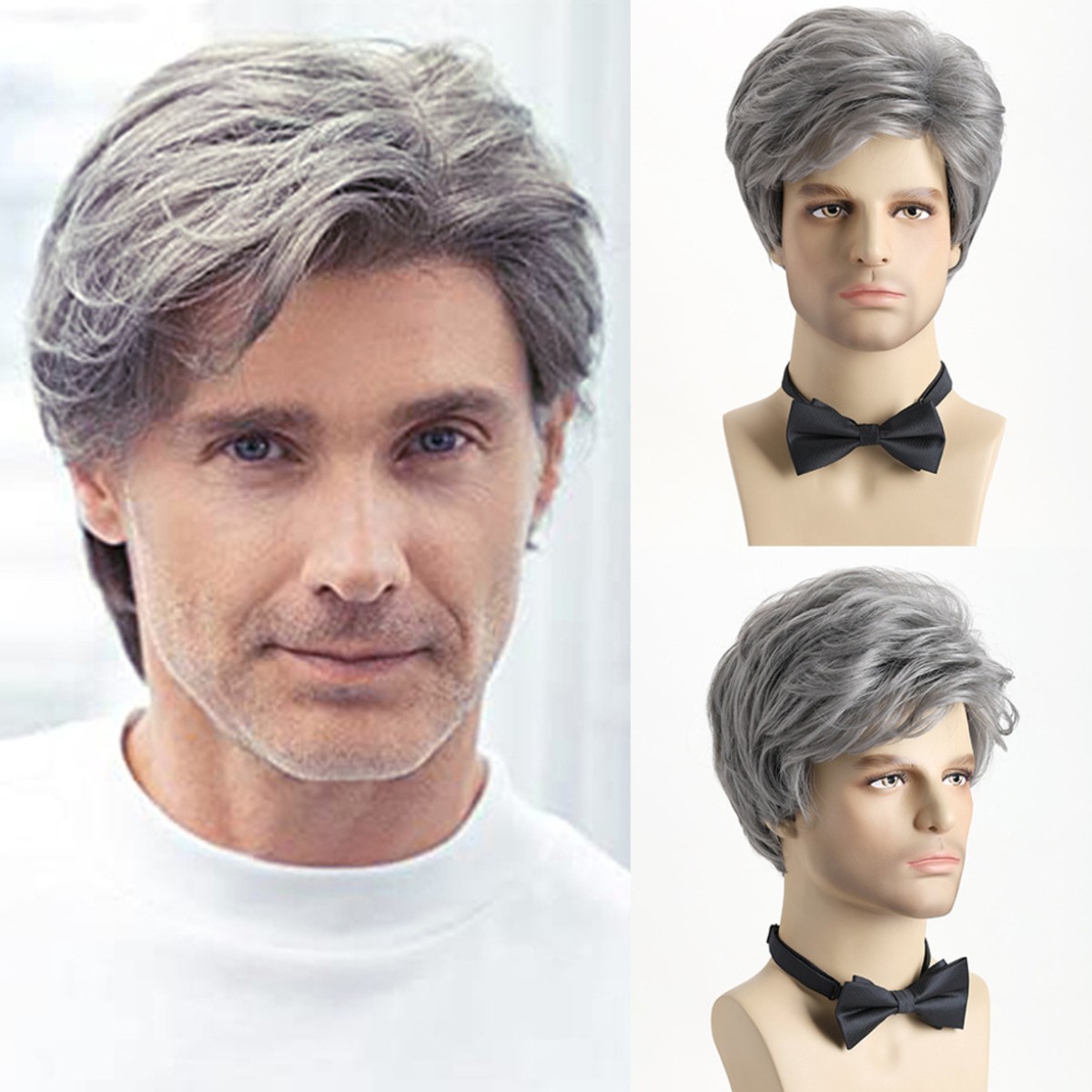 10″ Men’s Short Silver Gray Wig Full Wig Party Cosplay Heat Resistant Synthetic
