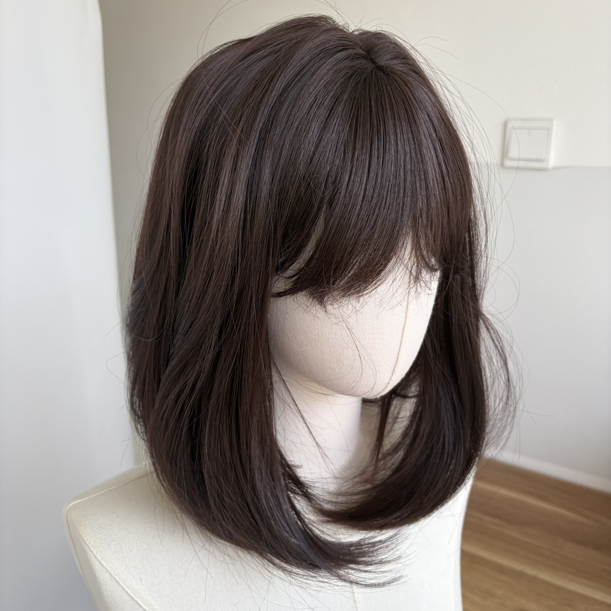 Heat Resistant Synthetic Hair Straight Soft Costume Wigs With Fringe Choc Brown
