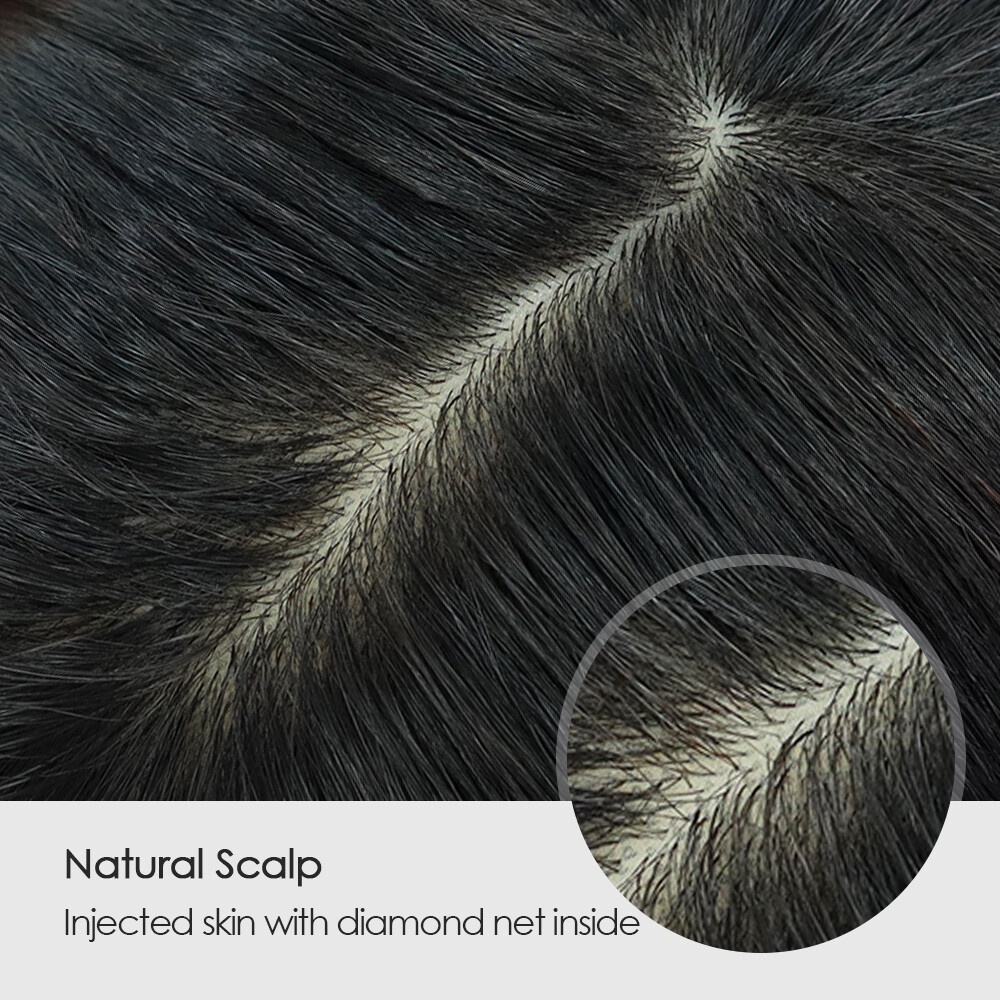 Mens Toupee Human Remy Hair System Silk Top Injection Lace Hairpiece M-lACE #NC