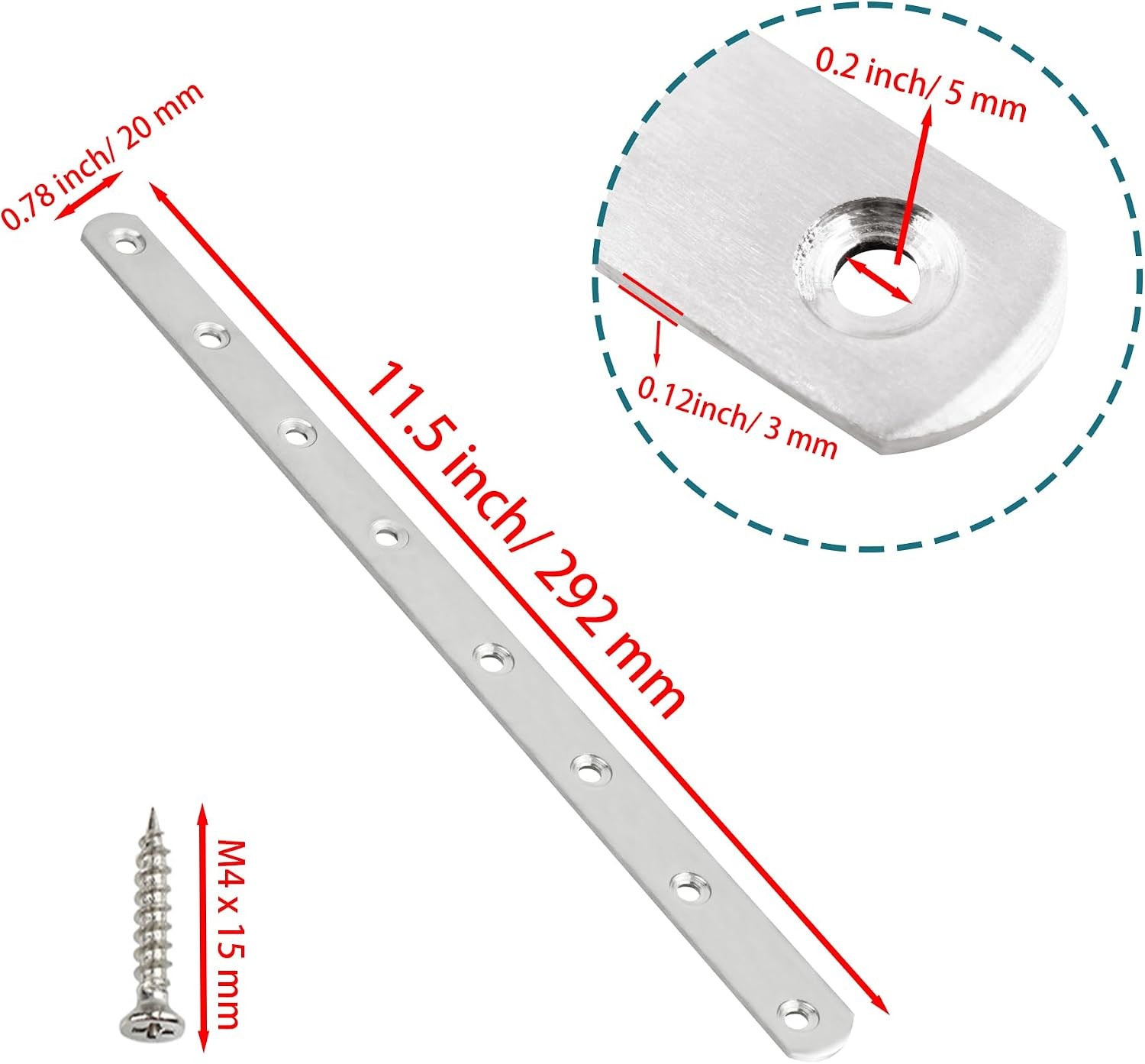 11.5 Inch Stainless Steel Straight Brace, Flat Straight Support, Repair Fixed Br