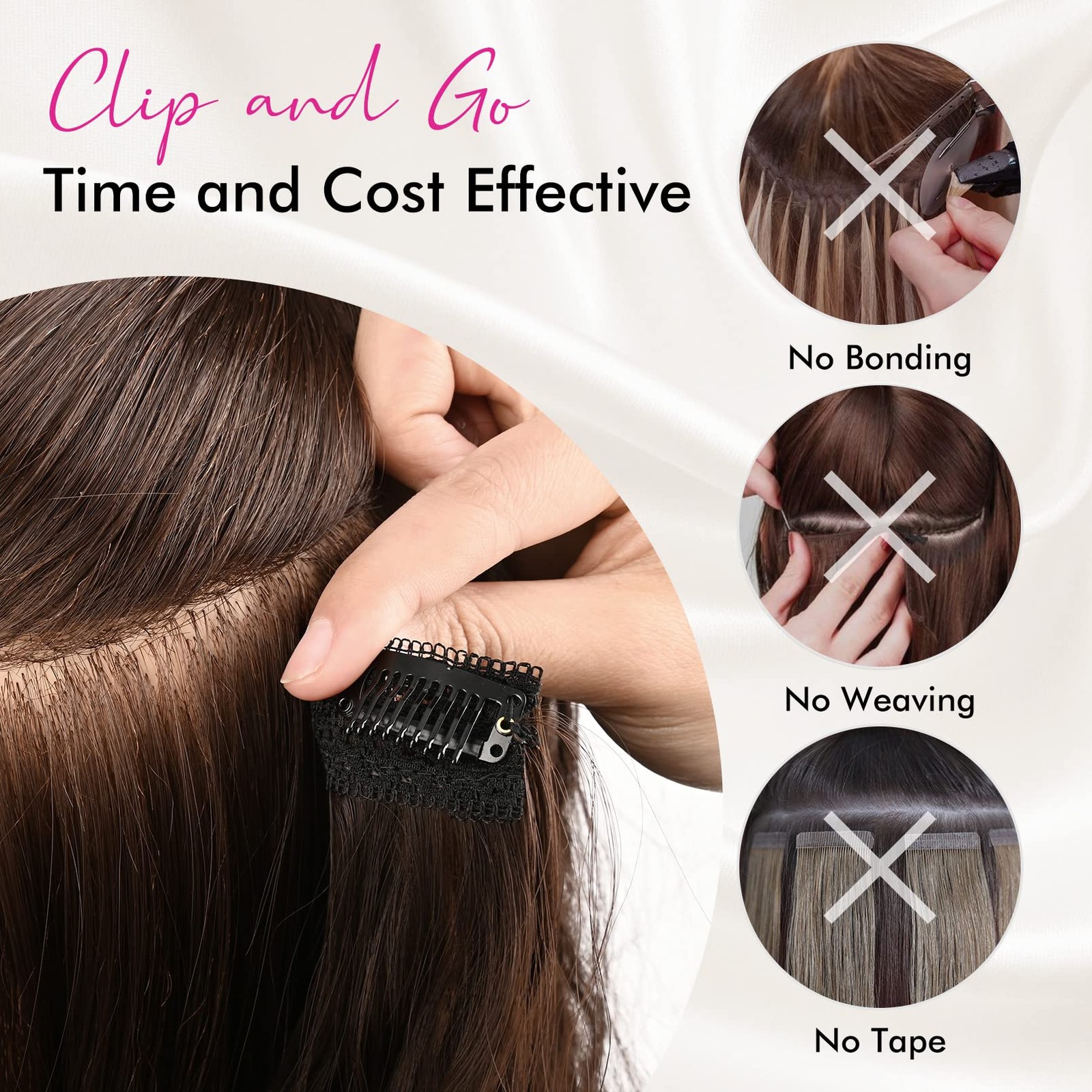 Clip in Hair Extensions, 5PCS Brown Hair Extensions 24″ Thick Long Loose Wave…