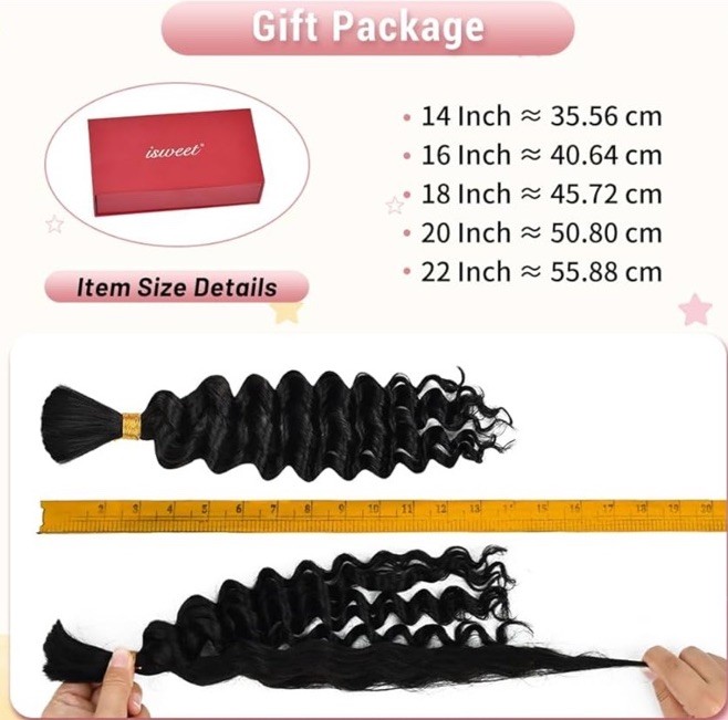 2 Bundles 20” Deep Wave Human Braiding Hair 100g 10A Brazilian Virgin Wet & Wavy