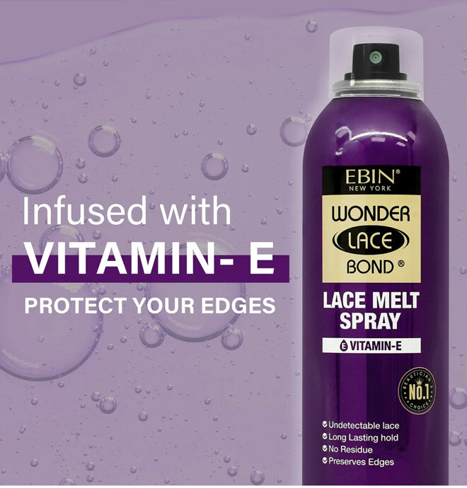 Ebin Wonder Lace Bond Wig Melt Spray Long Lasting Hold W/VitaminE (2.7 Oz).