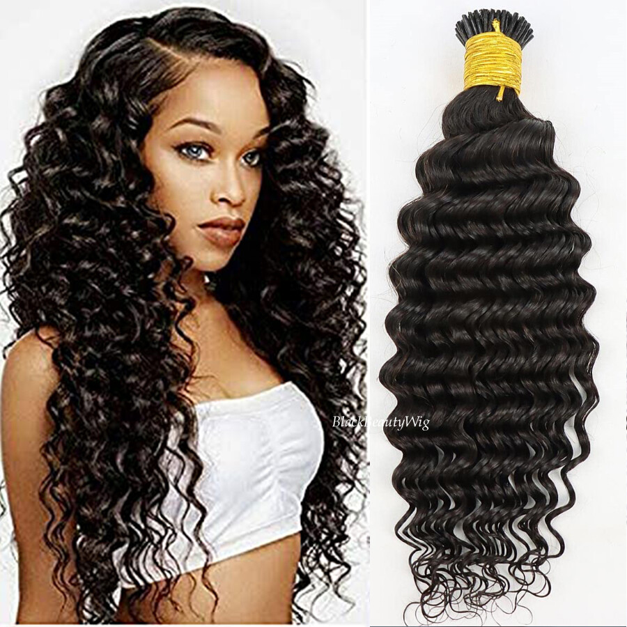 Curly I Tip Hair Extension Deep Wave Brazilian Remy I Tip Human Hair 100g 100pcs