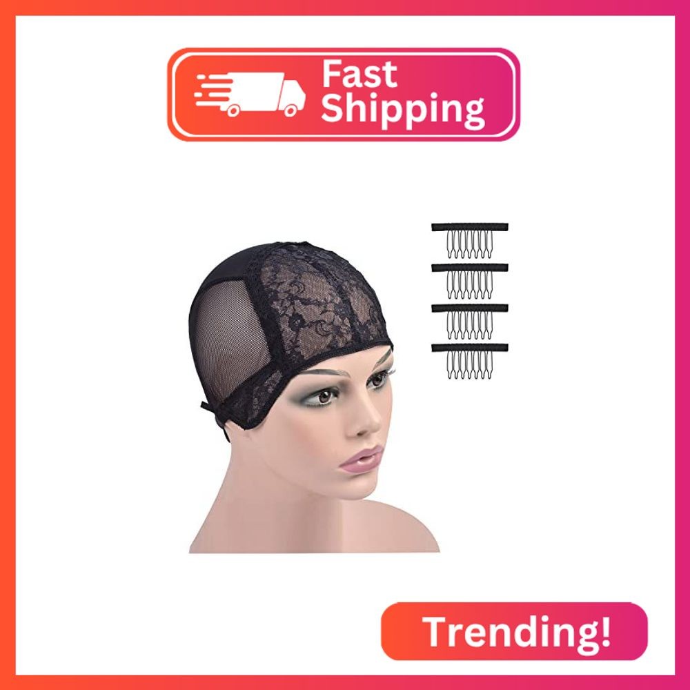 YTBYT Black Double Lace Wig Caps with Adjustable Straps Swiss Lace Hairnet on th