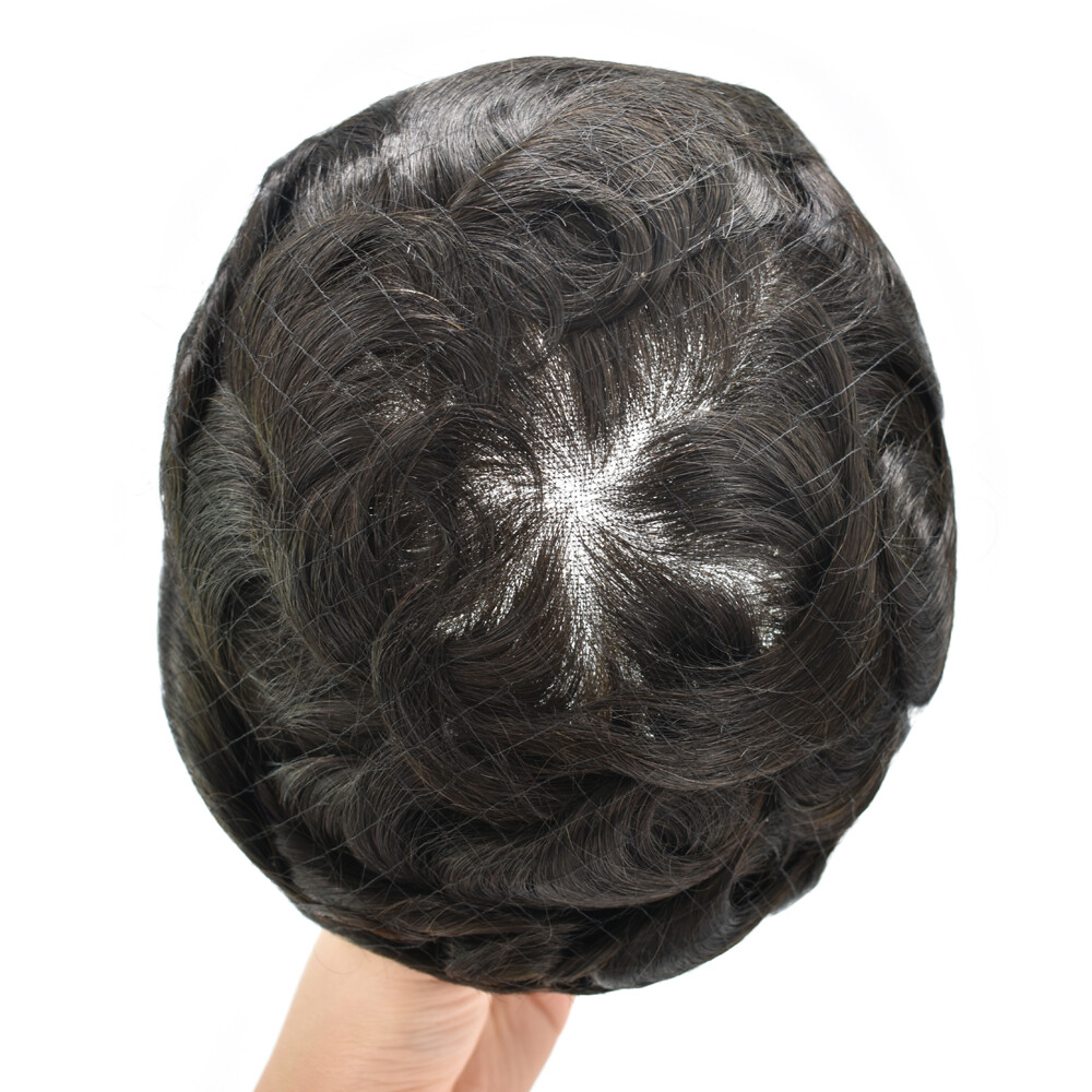 US Mens Toupee French Lace Front Hairpiece Fine Mono Poly Skin Hair Systems