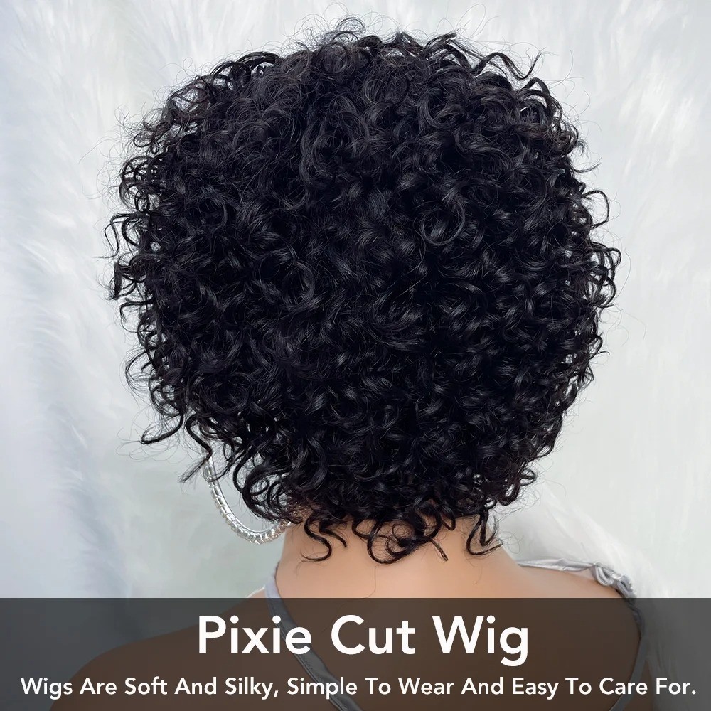 Pixie Cut Human Hair Wigs For Black Women Afro Rose Curly Funmi Glueless Wigs