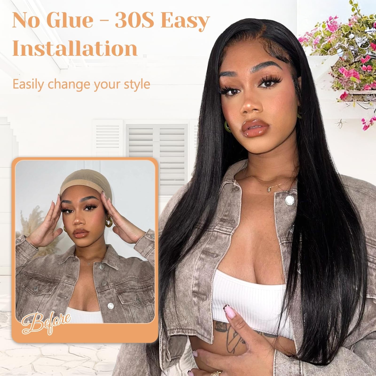 PISRY Wear and Go Glueless Wigs Human Hair Pre Plucked Pre Cut 180% Density 6…