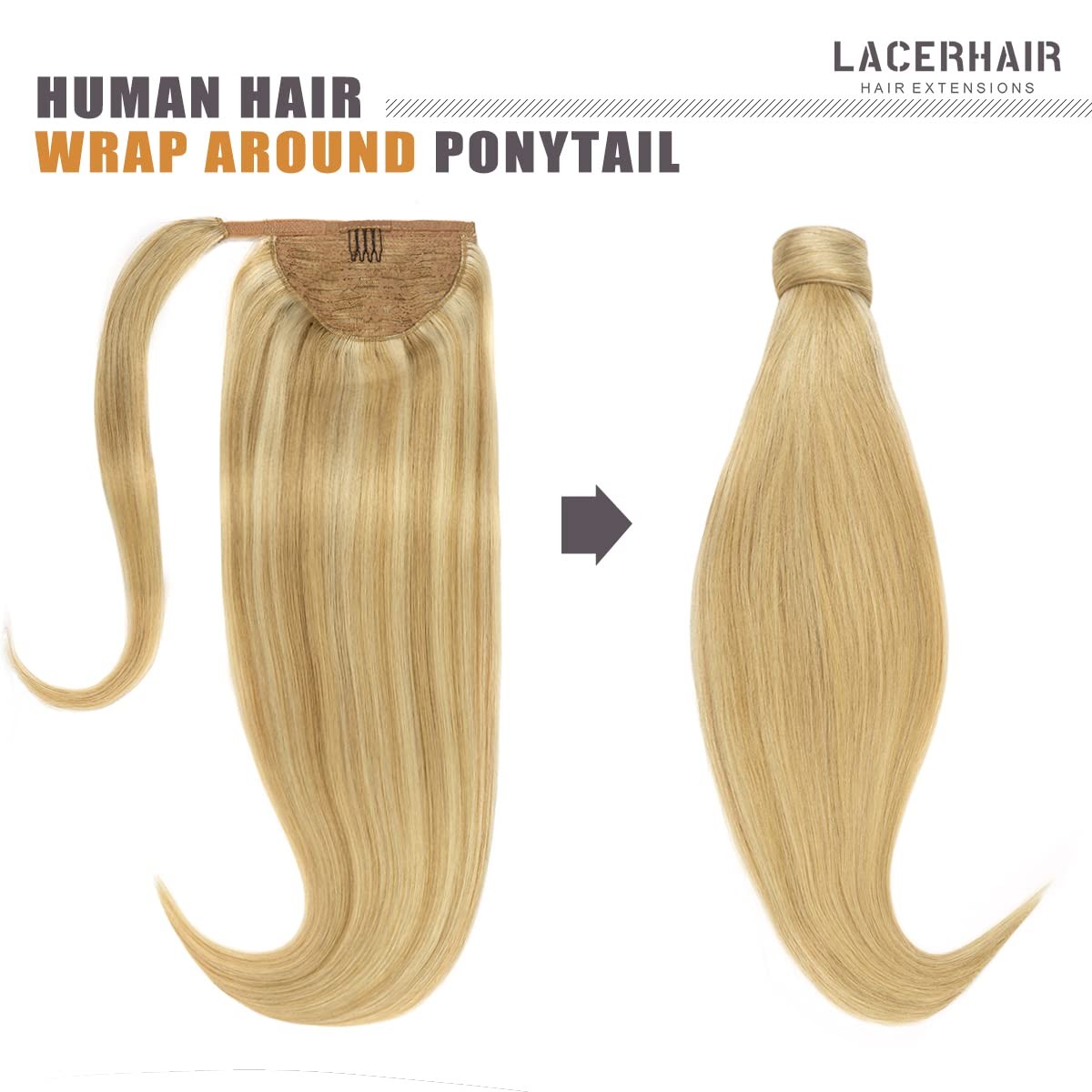 Lacer Hair Extensions Ponytail 100 Remy Human Hair Extensions Long Straight