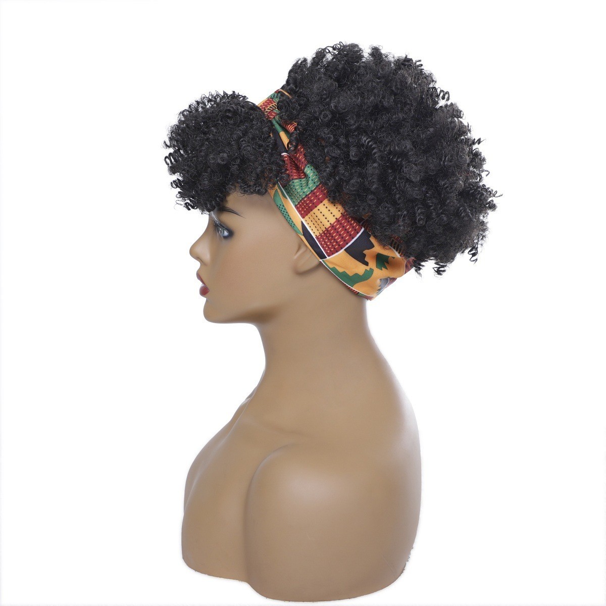 African American Short Kinky Curly Headband Wig Synthetic Hair