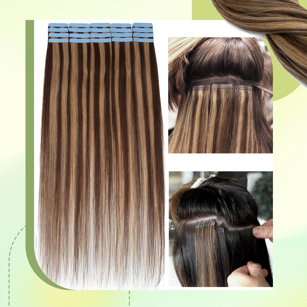 100% Real Remy Hair Tape In Russian Human Hair Extensions Skin Weft Ombre Brown