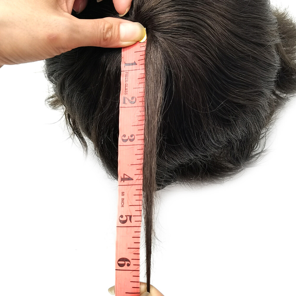 Thin Skin Full Poly Toupee Mens Hair Replacement System Units Human Hair Piece