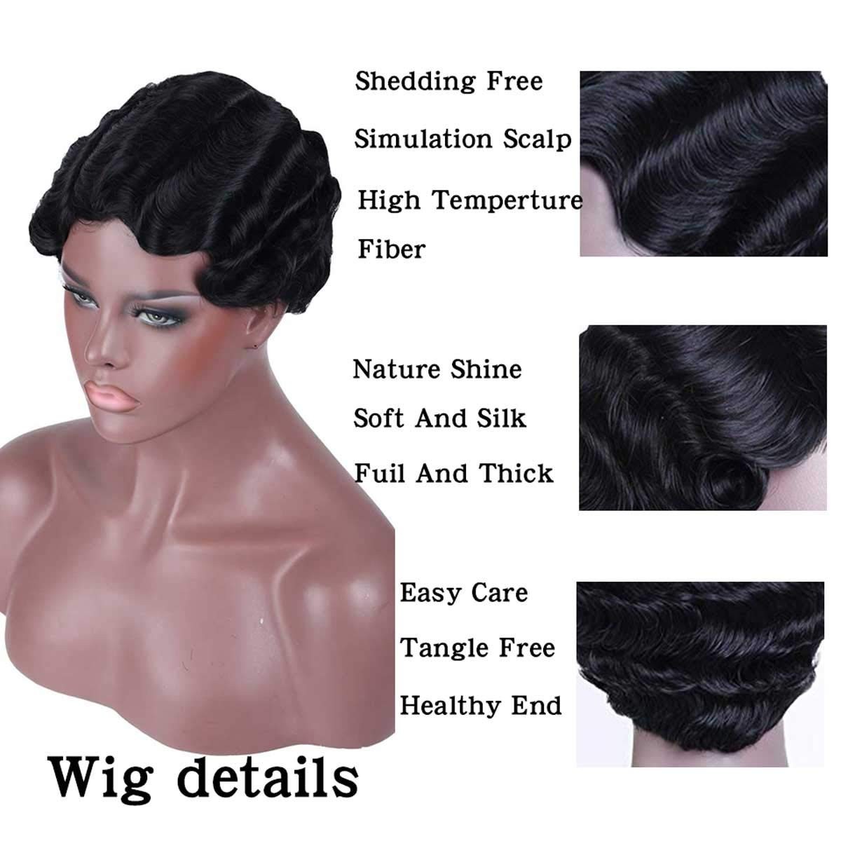 Fashionable Short Finger Wave Wig – 7 Color Options, Heat-Resistant Synthetic