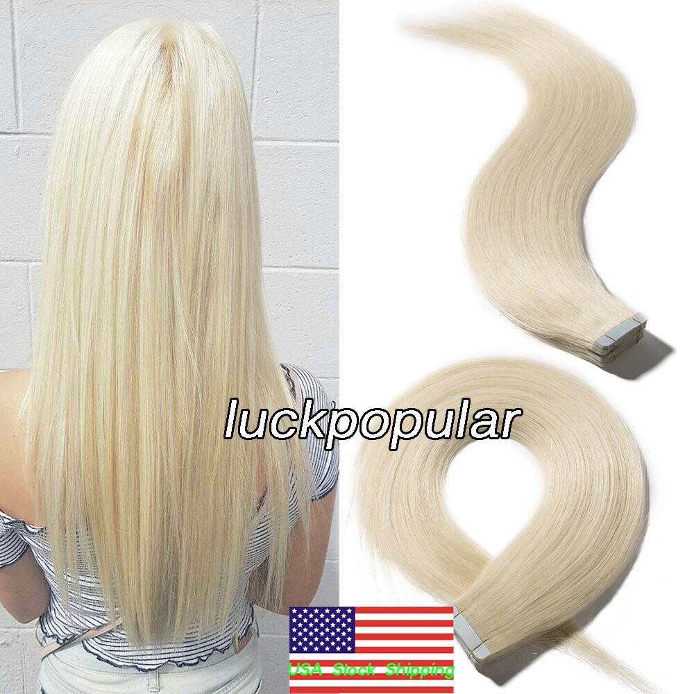 Tape in Real Human Hair Extensions Invisible Skin Wefts Full Head Thick Hair US