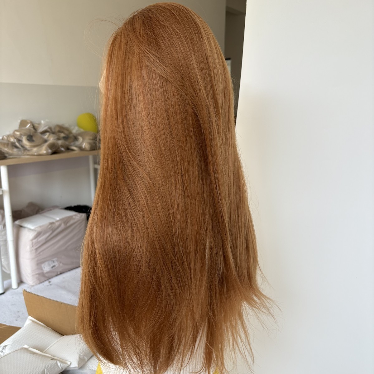 Ginger Brown Lace Frontal Wig Synthetic Hair Layered Long Straight