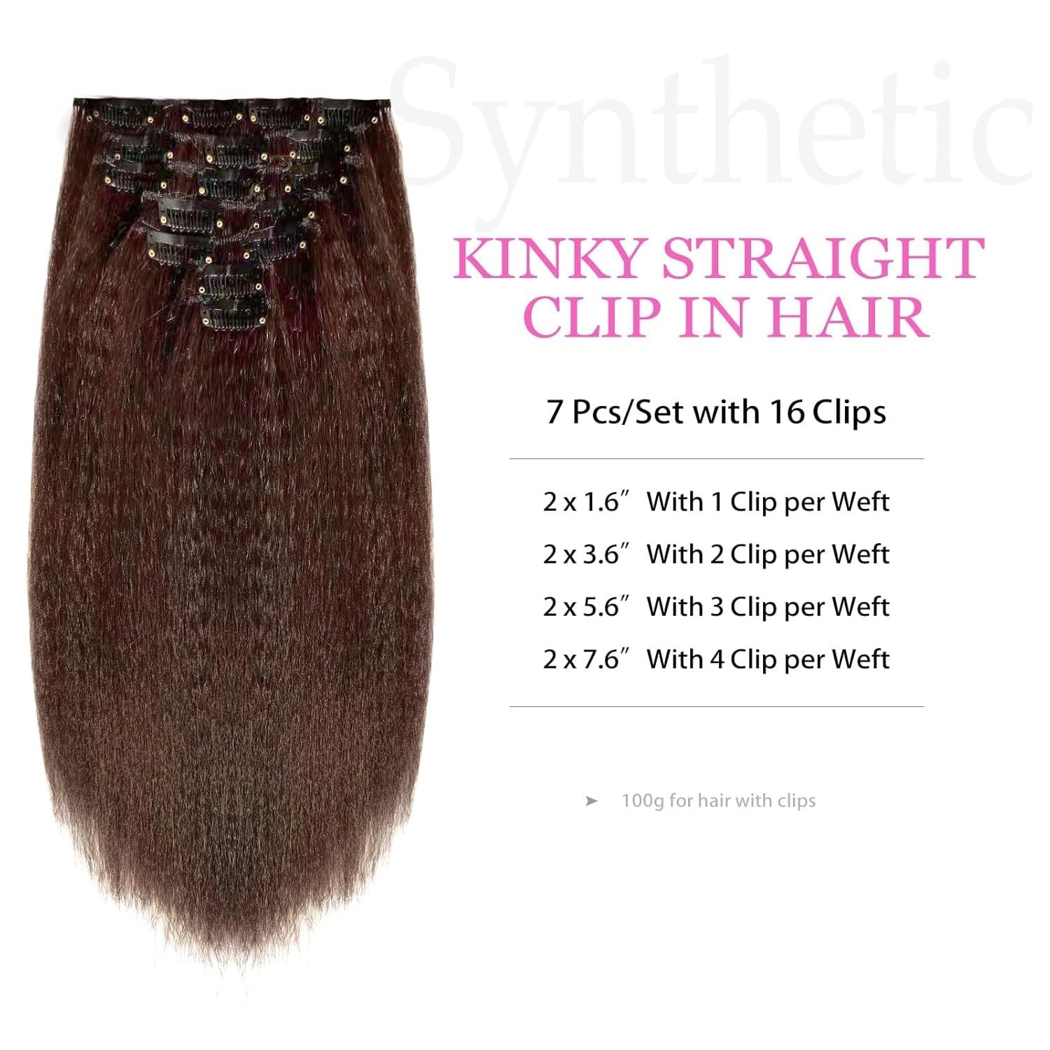 12 Inch Yaki Kinky Synthetic Clip in Hair Extensions 7 PCs 95g #4 Dark Brown