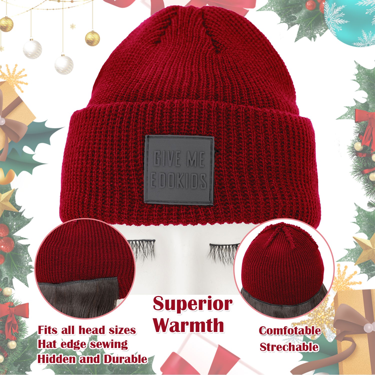 Winter Synthetic Women Long Wavy Beanie Knitted Hat Wig with Synthetic Hair Wigs
