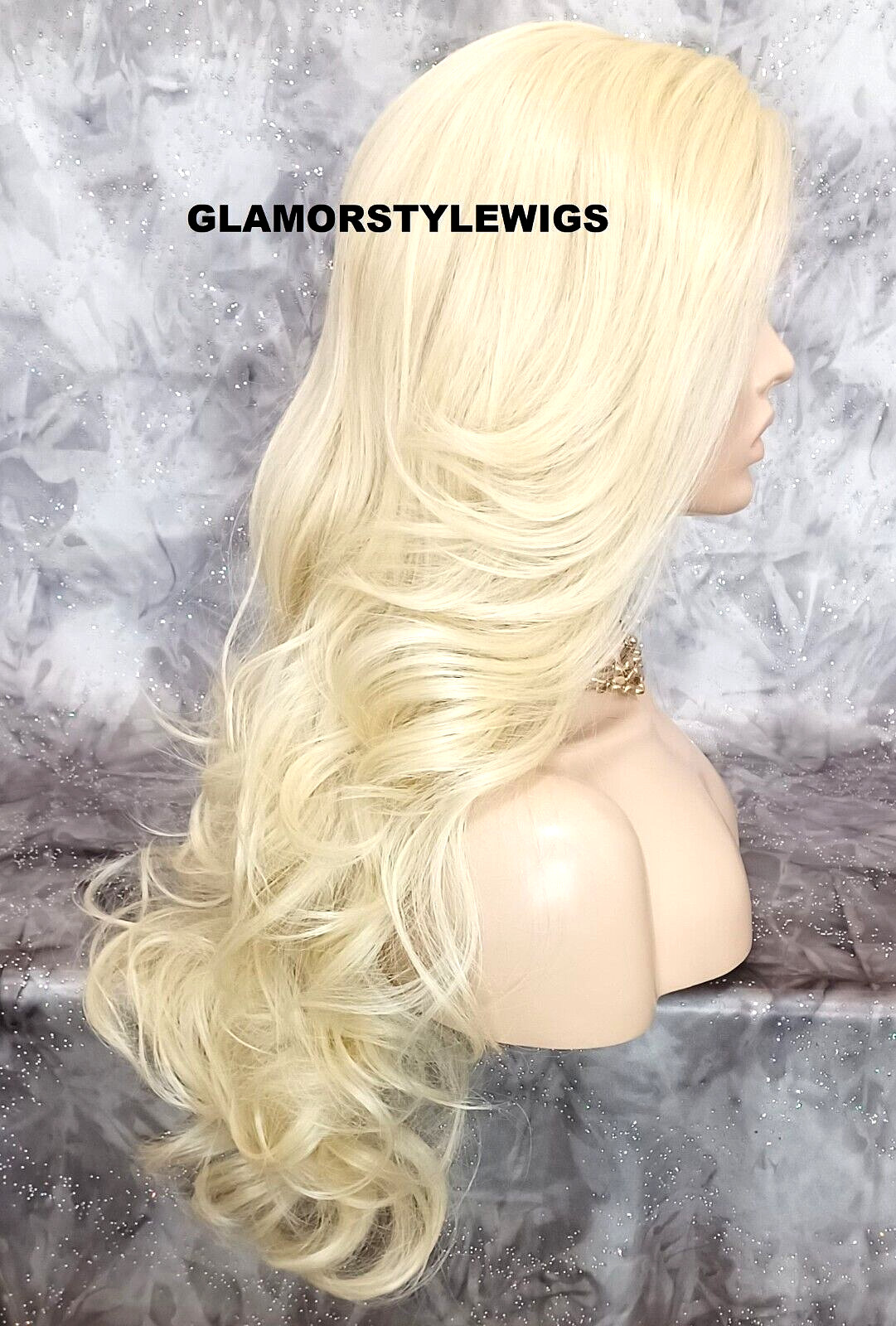 FREE PART LACE FRONT FULL WIG LONG WAVY LAYERED BLEACH BLONDE HEAT OK NWT #613