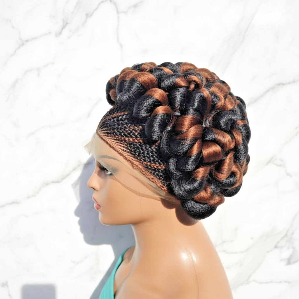 Braided Wig Cornrow with Jumbo Twist Braids Puff Knots Full Lace with Baby Hair