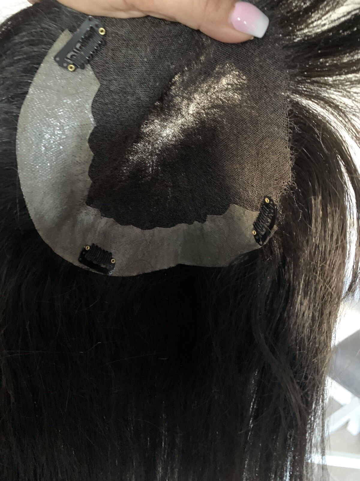 Black/Brown 100% Human hair Mono Crown top/ toupee /topper/Wiglet Hand Tied