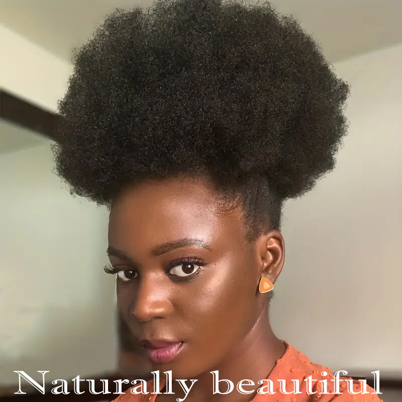 Clip in Human Afro Puff Drawstring Ponytail Bun Scrunchie Updo Chignon Hairpiece