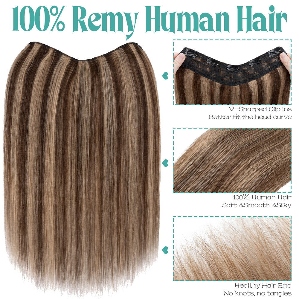 Thick V-Shape One Piece Clip In Highlight Remy Human Hair Extensions Full Head