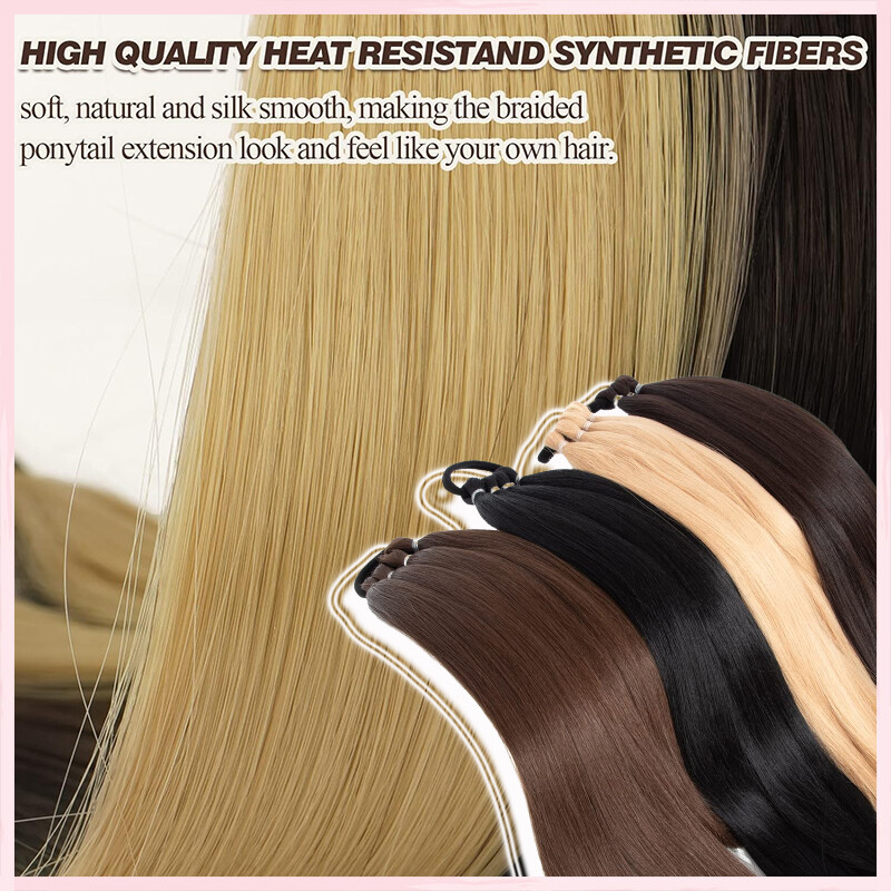 34″ Long Braided Ponytail Extension with Hair Tie Straight Wrap around Pony Tail