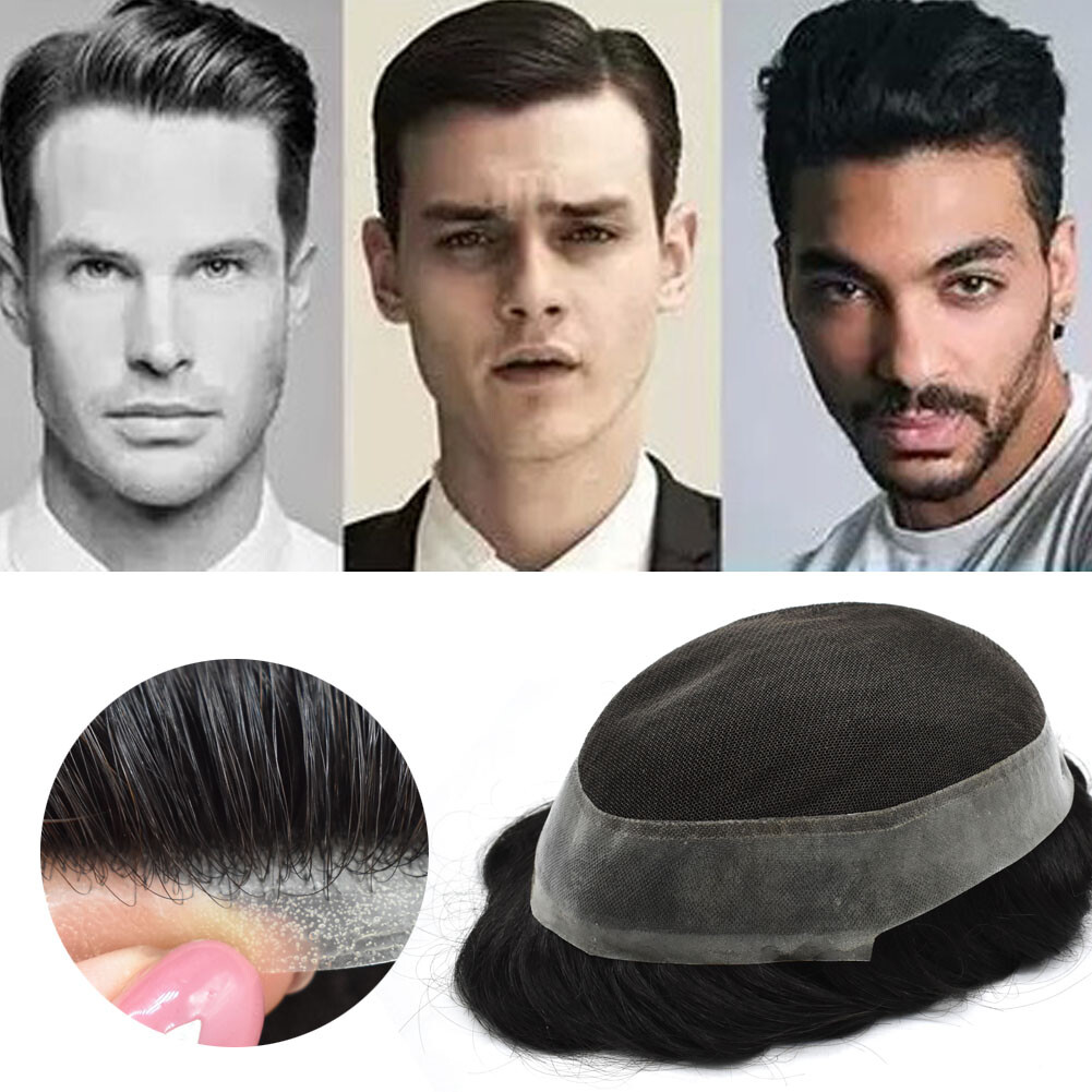 Mens Toupee French Lace Natural Human Hair piece Invisible PU Wigs Australia