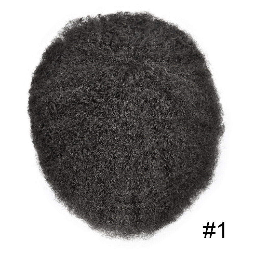 Afro Curly Mens Toupee Full Poly Skin African American Black Human Hairpiece 6mm