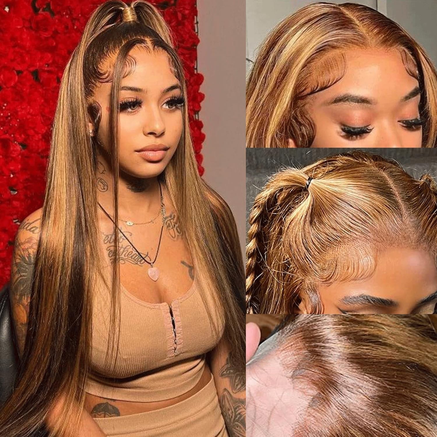 4/27 Highlight Straight Lace Frontal Wig 180% Density