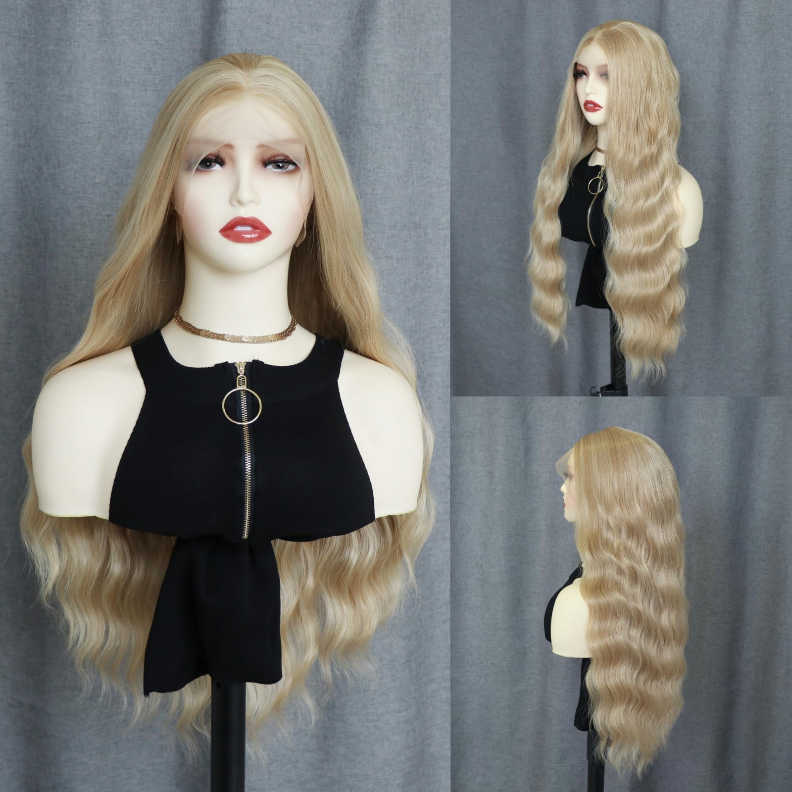 Long Wavy Synthetic Lace Front Wig – Middle Part Hair for Women, Daily & Party U