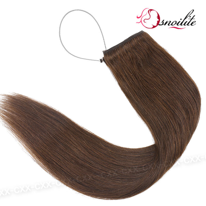 Wire Hair Extensions Real Remy Human Hair Hidden One Piece Headband Weft NO-CLIP