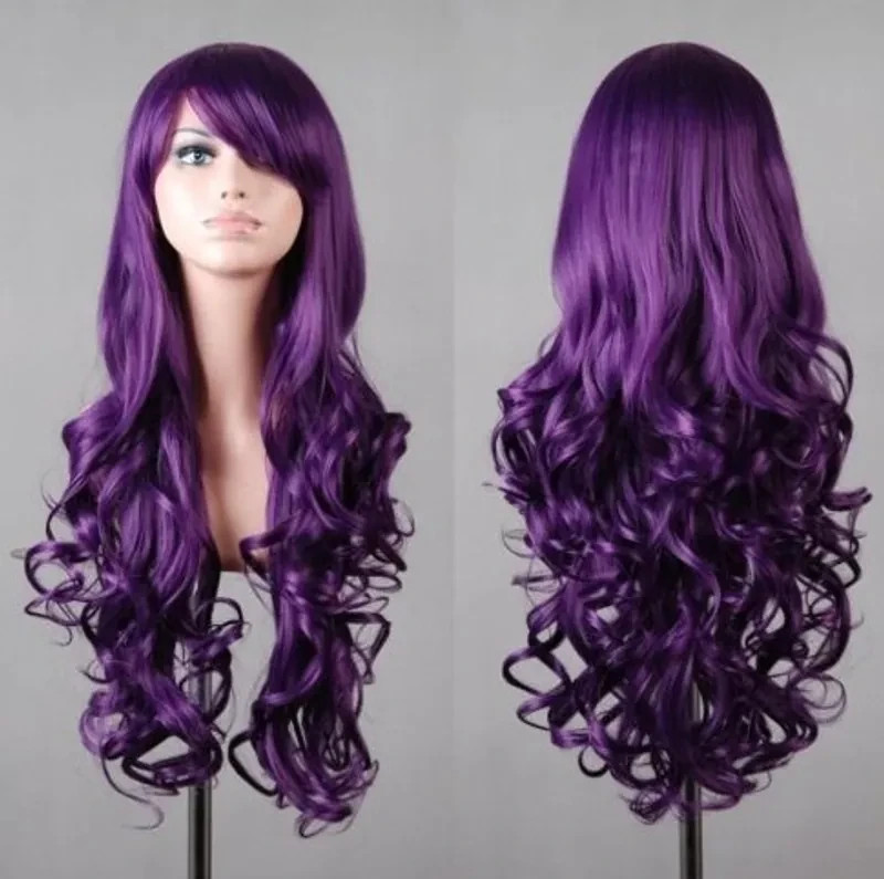 Long Wavy Cosplay or LARP Heat Resistant Synthetic Fiber Wig in Purple