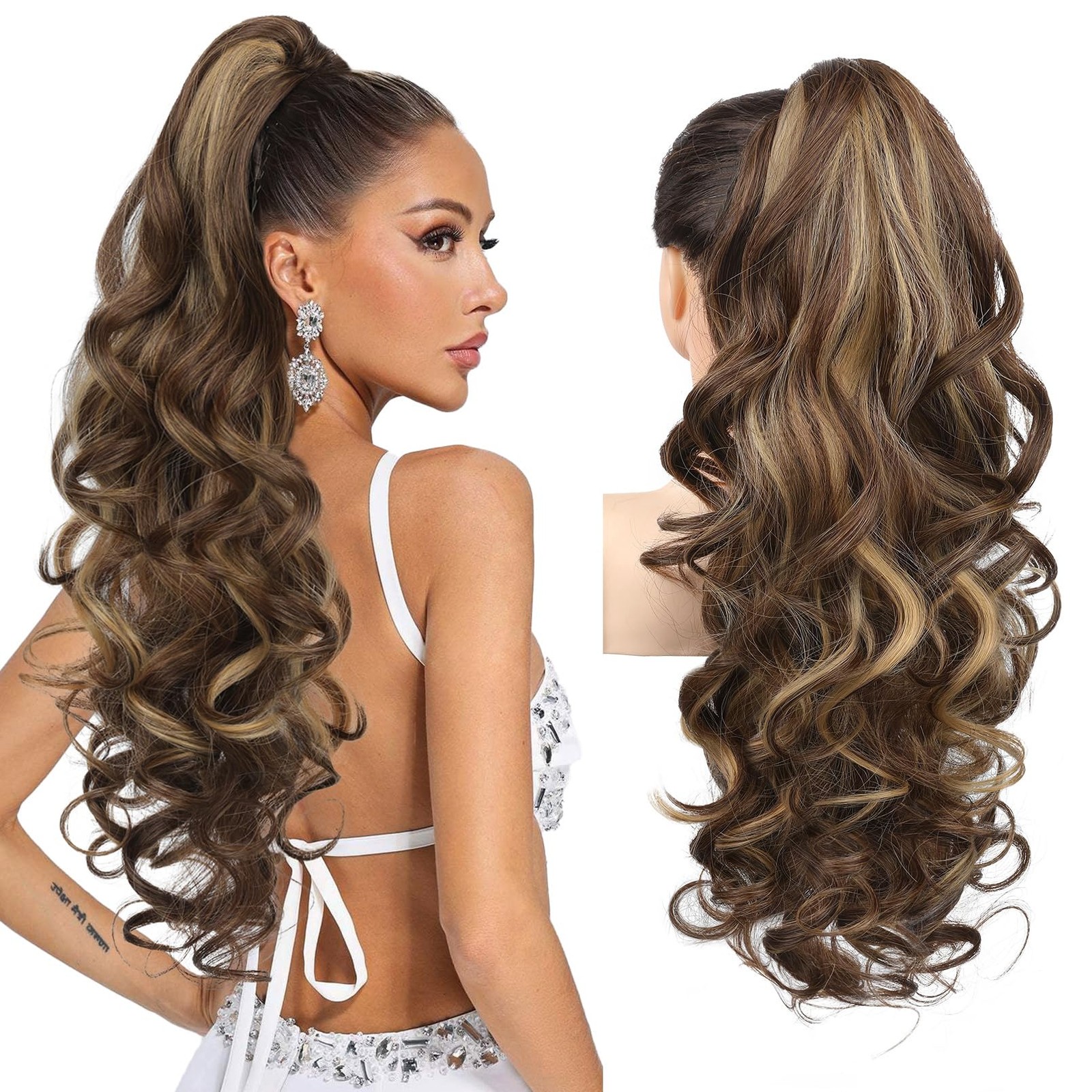 Ponytail Extension 26 Inch Drawstring Synthetic Clip-in Long Curly Wavy