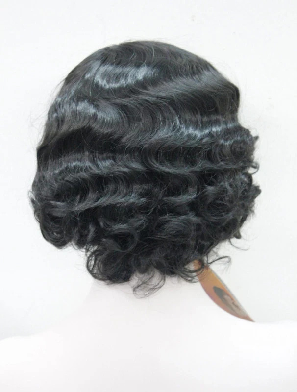 Women’s black Ladies Short Finger Wave Ladies Daily Hair Wigs